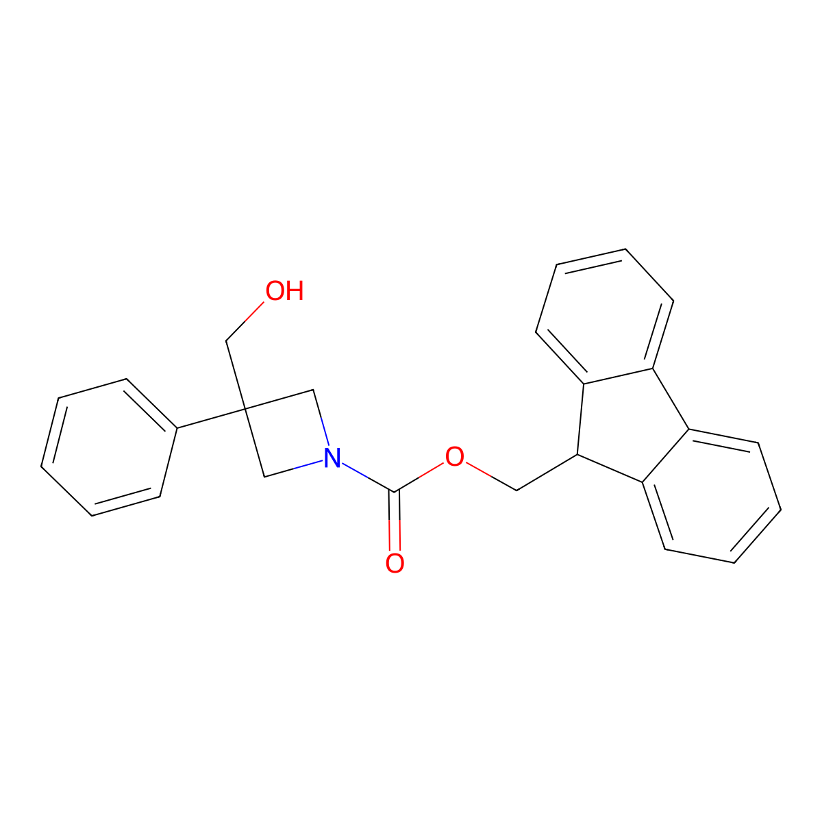 (9H-fluoren-9-yl)methyl 3-(hydroxymethyl)-3-phenylazetidine-1-carboxylate molecular structure, CAS 2763947-22-2