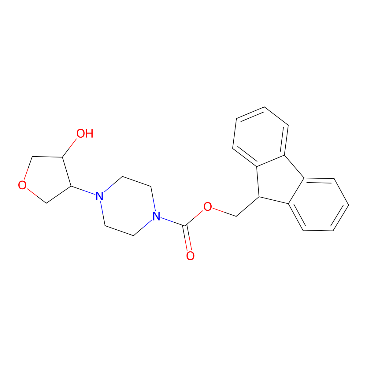 rac-(9H-fluoren-9-yl)methyl 4-[(3R,4S)-4-hydroxyoxolan-3-yl]piperazine-1-carboxylate molecular structure, CAS 2763947-23-3