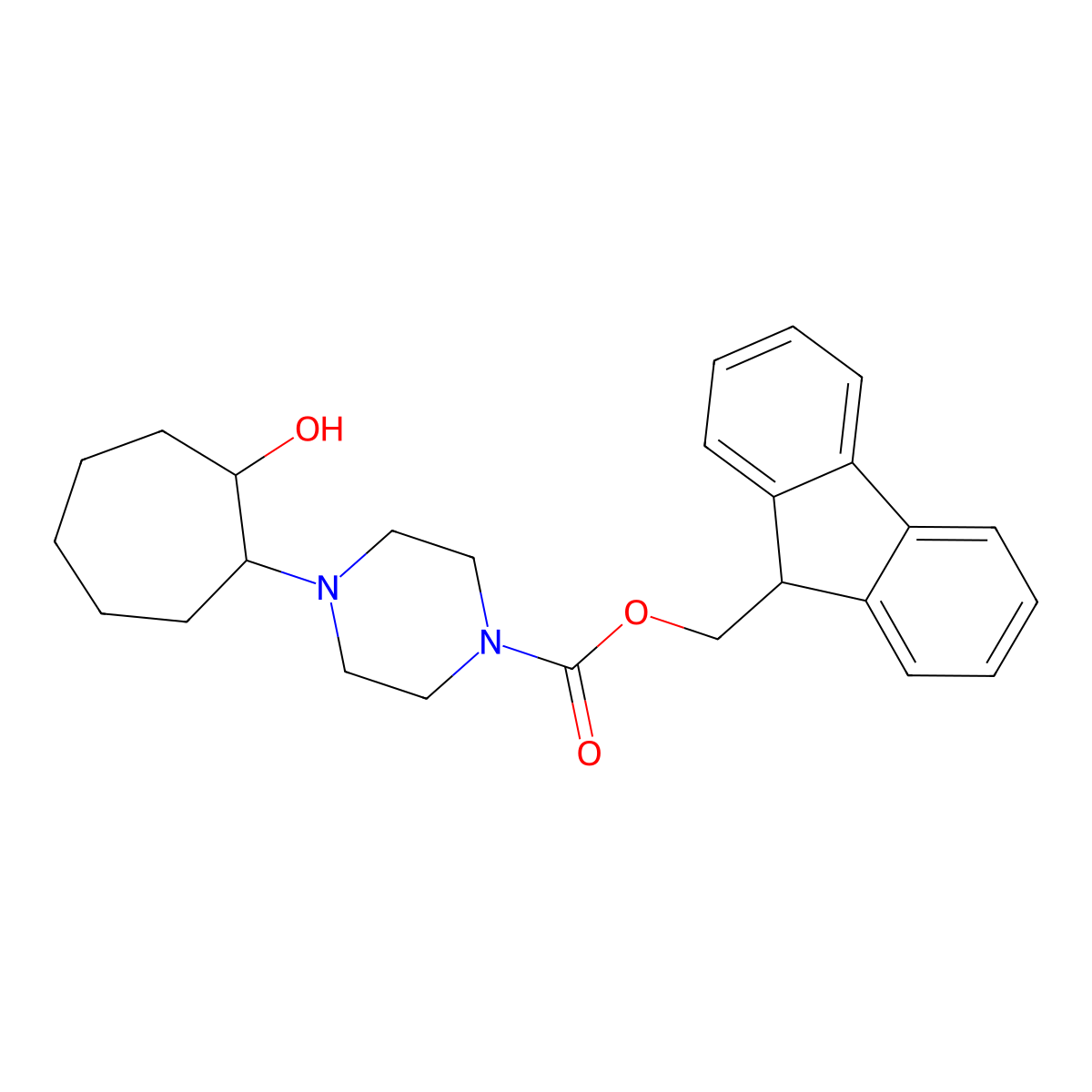 rac-(9H-fluoren-9-yl)methyl 4-[(1R,2R)-2-hydroxycycloheptyl]piperazine-1-carboxylate molecular structure, CAS 2763947-35-7
