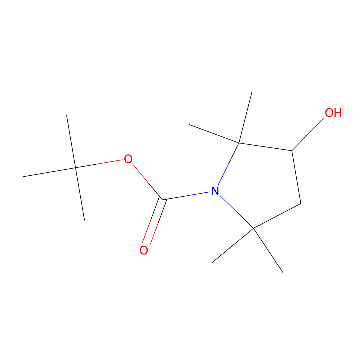 Tert-butyl 3-hydroxy-2,2,5,5-tetramethylpyrrolidine-1-carboxylate molecular structure, CAS 2763947-42-6