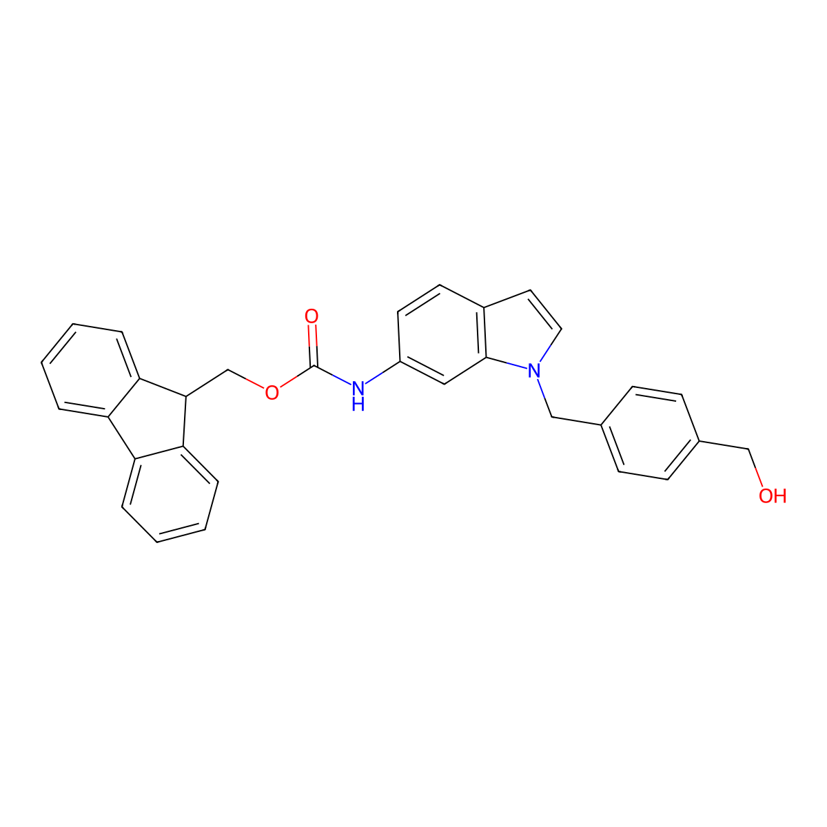 (9H-fluoren-9-yl)methyl N-(1-{[4-(hydroxymethyl)phenyl]methyl}-1H-indol-6-yl)carbamate molecular structure, CAS 2763947-43-7