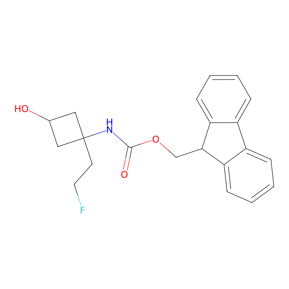 (9H-fluoren-9-yl)methyl N-[1-(2-fluoroethyl)-3-hydroxycyclobutyl]carbamate molecular structure, CAS 2763947-50-6