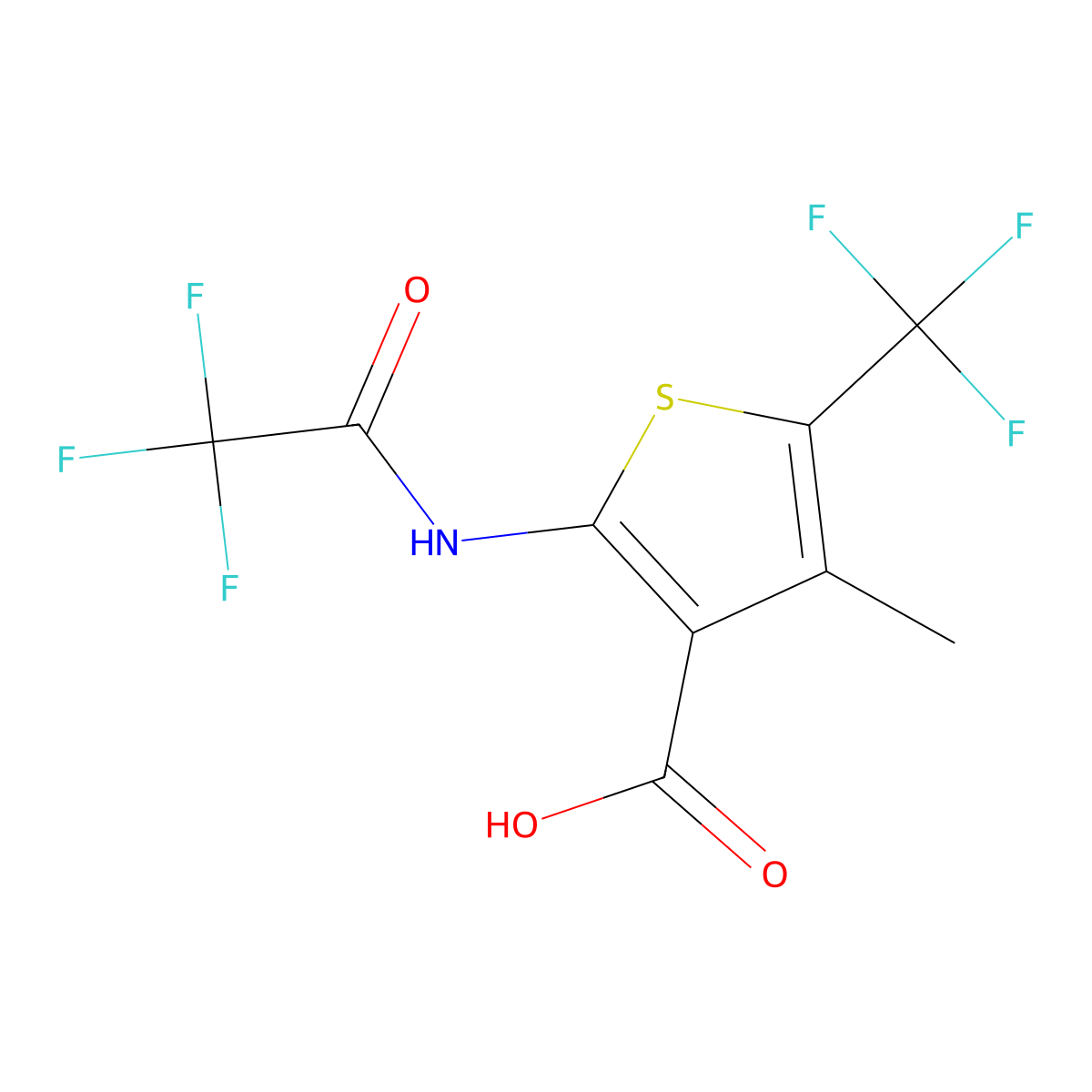 4-Methyl-2-(2,2,2-trifluoroacetamido)-5-(trifluoromethyl)thiophene-3-carboxylic acid molecular structure, CAS 2763947-58-4
