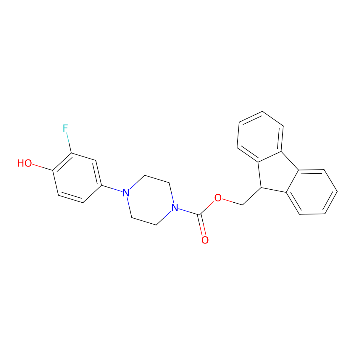 (9H-fluoren-9-yl)methyl 4-(3-fluoro-4-hydroxyphenyl)piperazine-1-carboxylate molecular structure, CAS 2763947-65-3