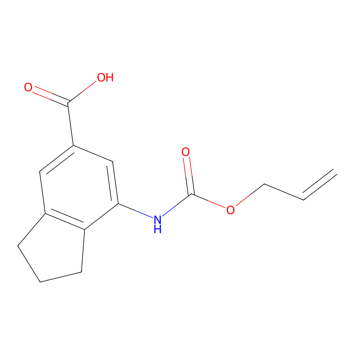 7-{[(prop-2-en-1-yloxy)carbonyl]amino}-2,3-dihydro-1H-indene-5-carboxylic acid molecular structure, CAS 2763947-77-7