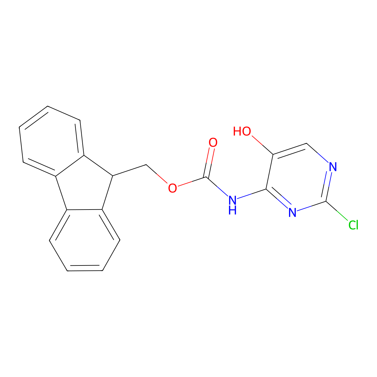 (9H-fluoren-9-yl)methyl N-(2-chloro-5-hydroxypyrimidin-4-yl)carbamate molecular structure, CAS 2763947-81-3