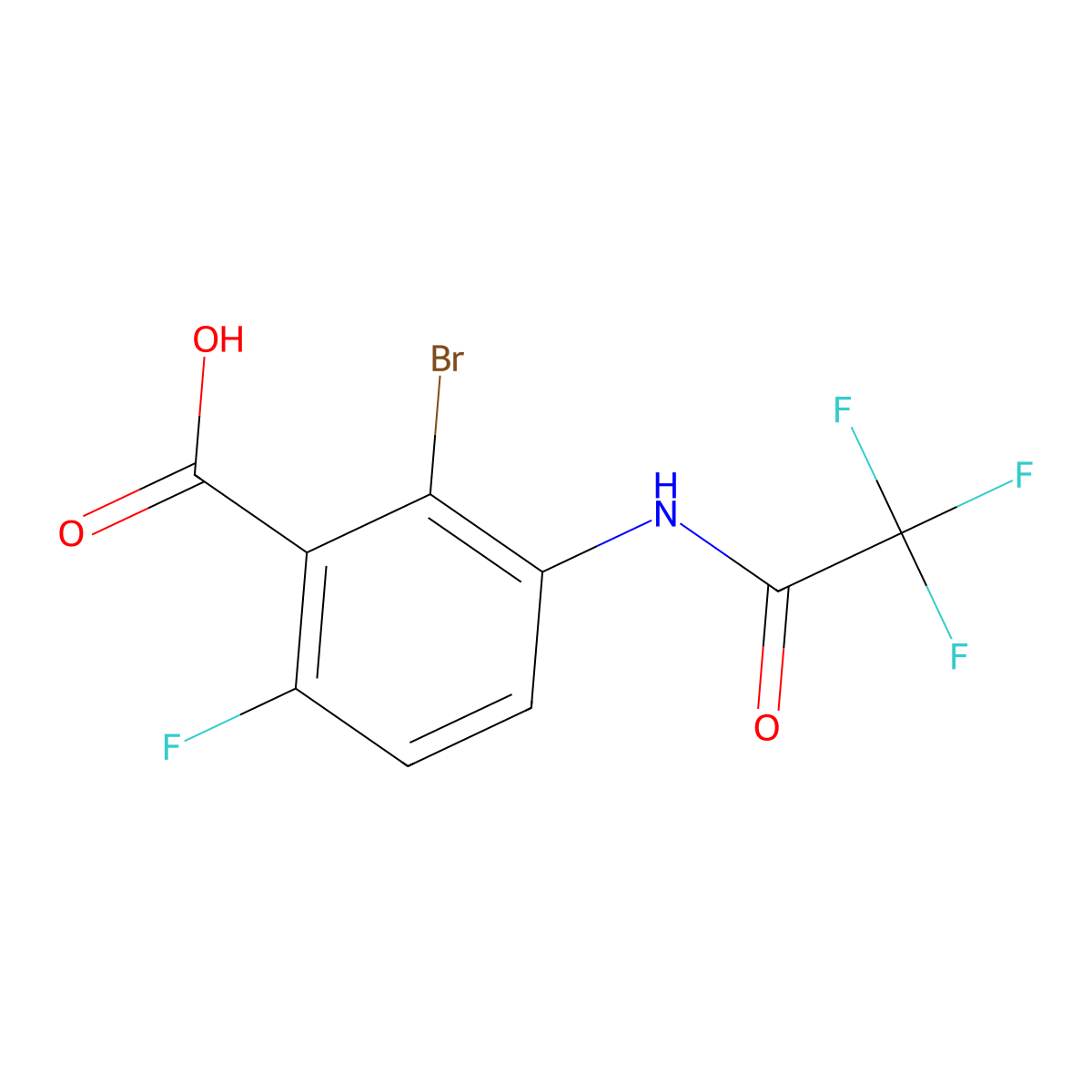 2-Bromo-6-fluoro-3-(2,2,2-trifluoroacetamido)benzoic acid molecular structure, CAS 2763947-89-1
