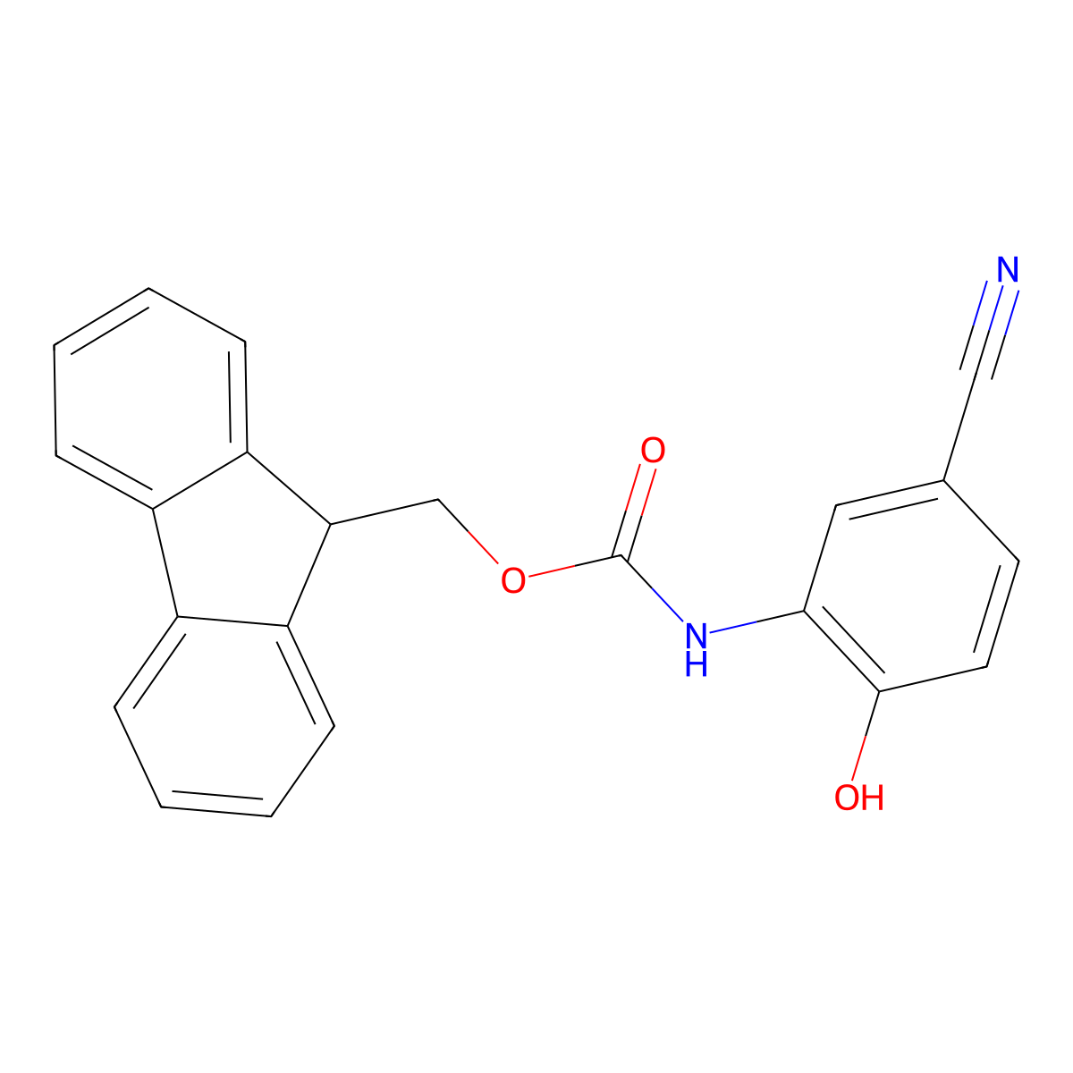 (9H-fluoren-9-yl)methyl N-(5-cyano-2-hydroxyphenyl)carbamate molecular structure, CAS 2763948-08-7