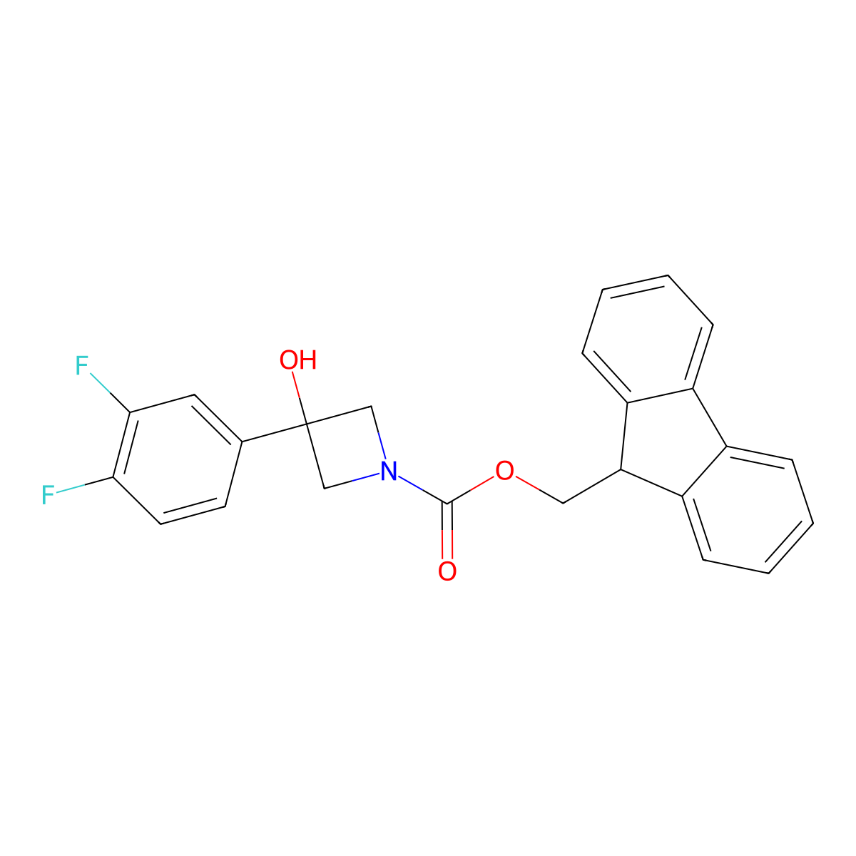 (9H-fluoren-9-yl)methyl 3-(3,4-difluorophenyl)-3-hydroxyazetidine-1-carboxylate molecular structure, CAS 2763954-61-4