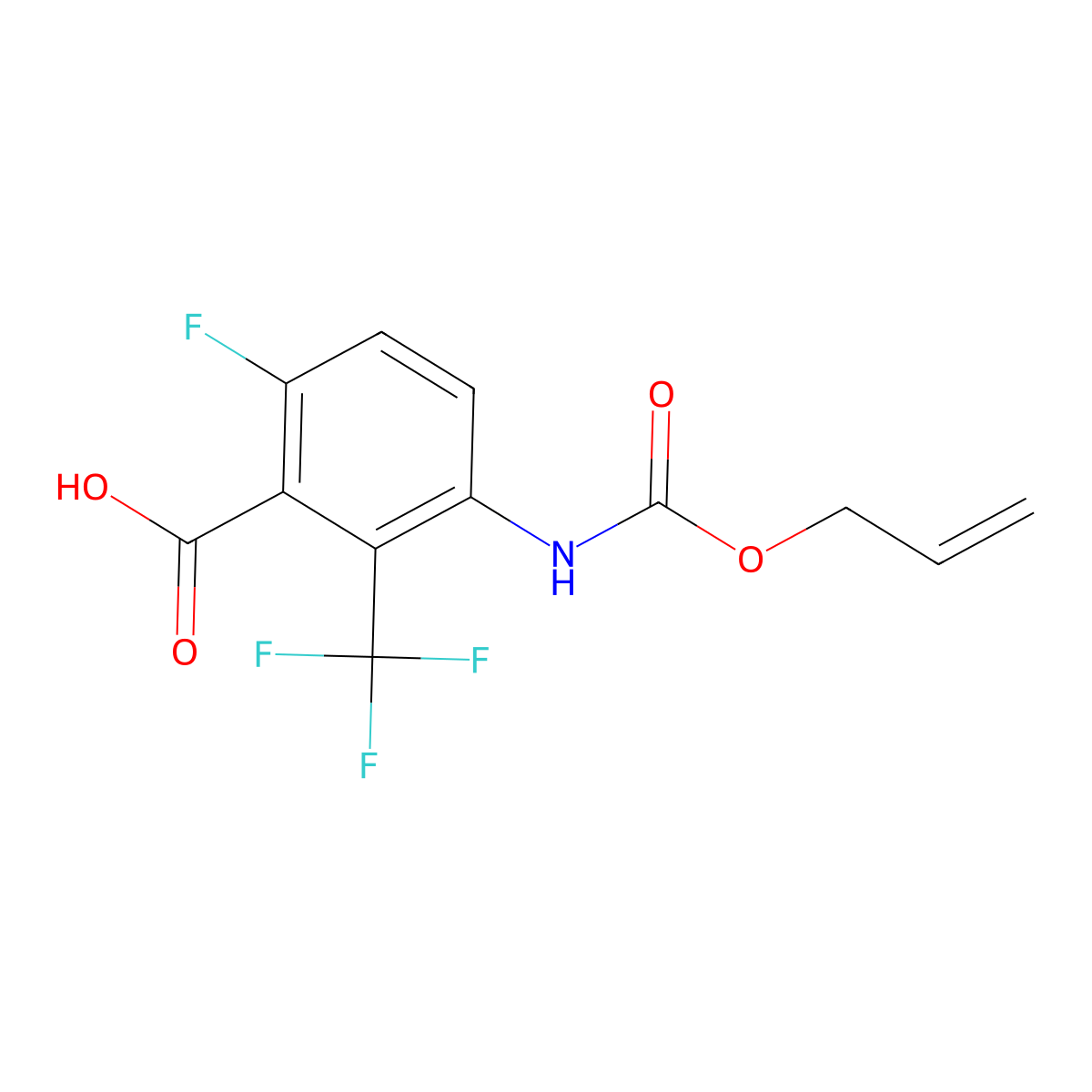 6-Fluoro-3-{[(prop-2-en-1-yloxy)carbonyl]amino}-2-(trifluoromethyl)benzoic acid molecular structure, CAS 2763954-63-6