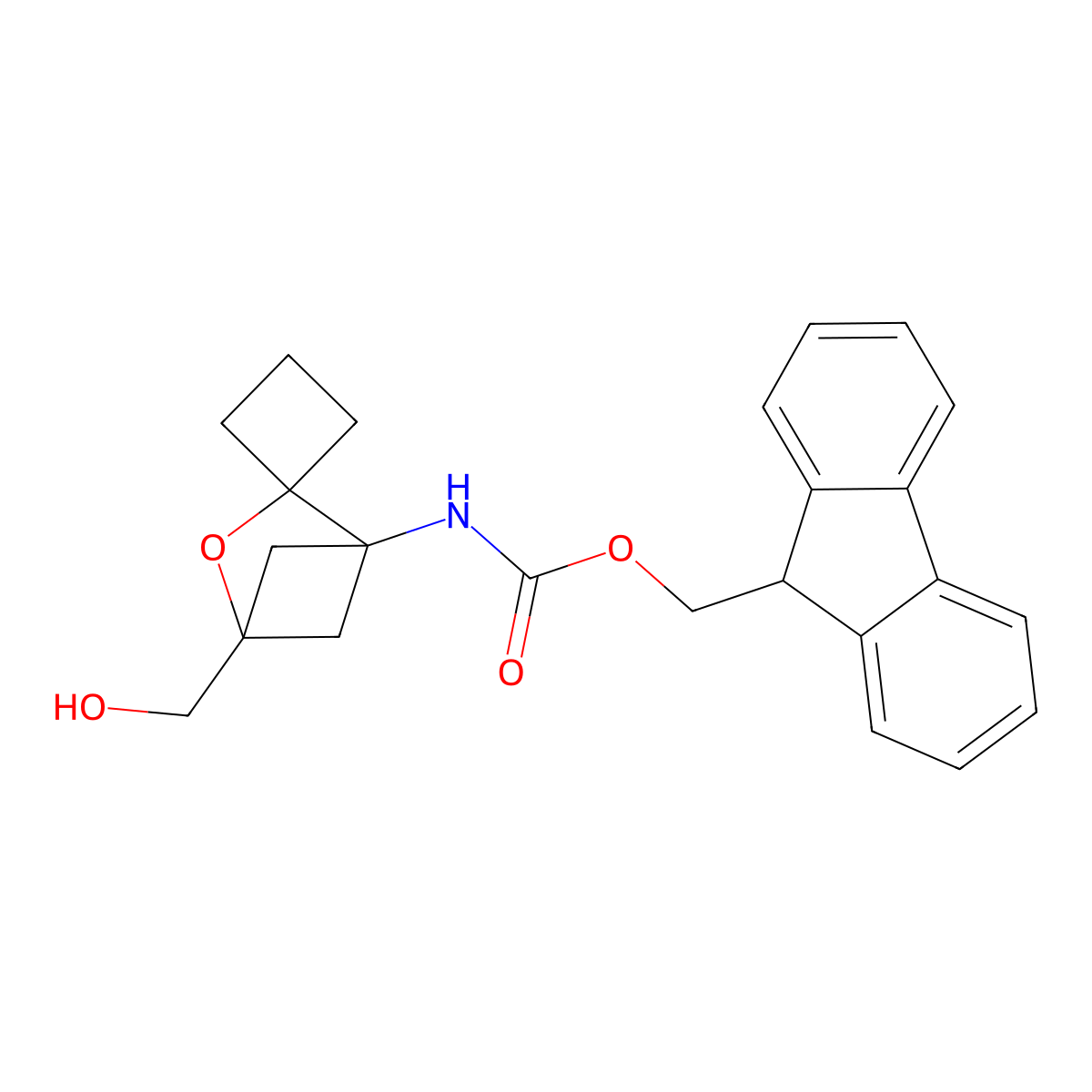 (9H-fluoren-9-yl)methyl N-[4-(hydroxymethyl)-3-oxaspiro[bicyclo[2.1.1]hexane-2,1'-cyclobutan]-1-yl]carbamate molecular structure, CAS 2763954-68-1
