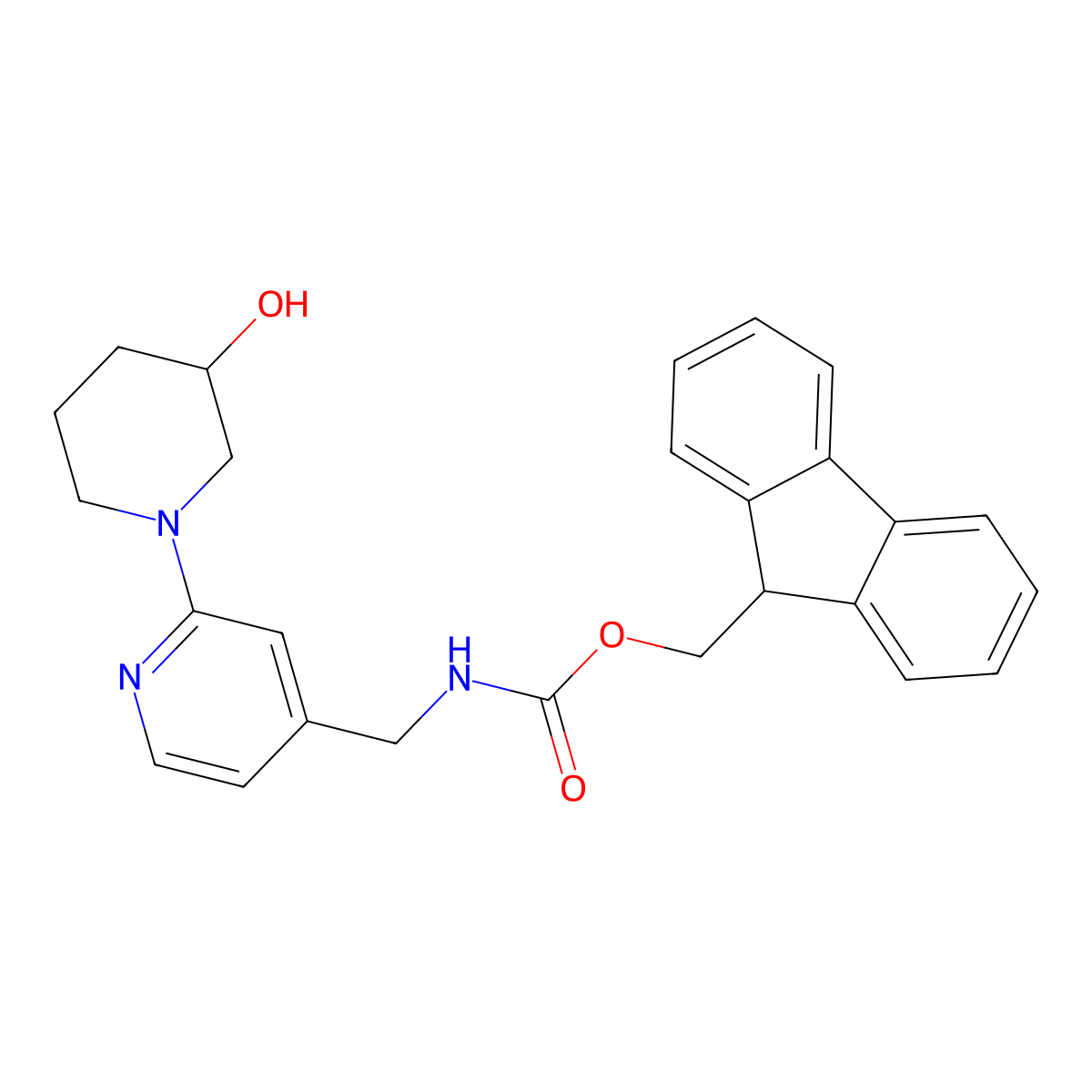 (9H-fluoren-9-yl)methyl N-{[2-(3-hydroxypiperidin-1-yl)pyridin-4-yl]methyl}carbamate molecular structure, CAS 2763954-69-2