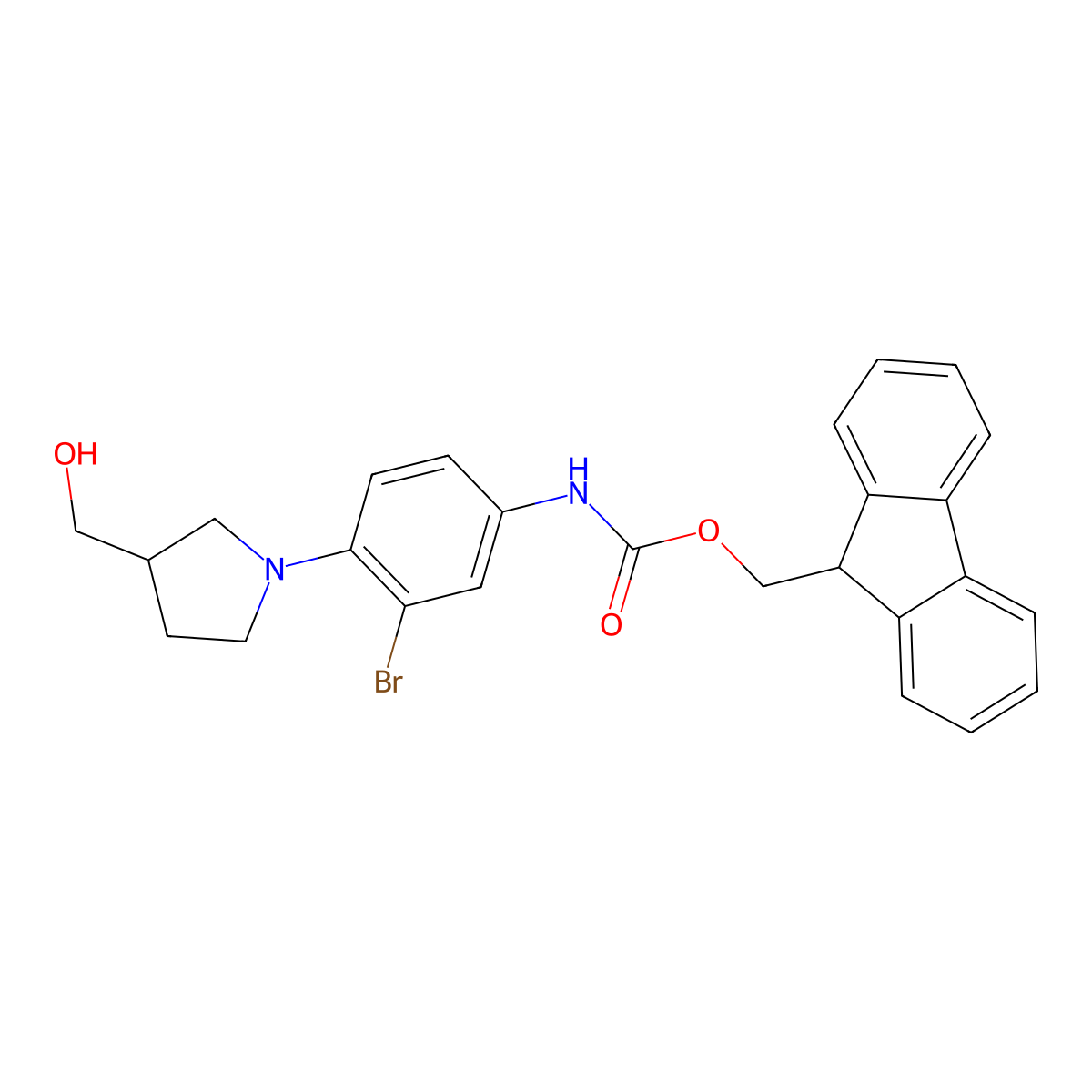 (9H-fluoren-9-yl)methyl N-{3-bromo-4-[3-(hydroxymethyl)pyrrolidin-1-yl]phenyl}carbamate molecular structure, CAS 2763954-82-9