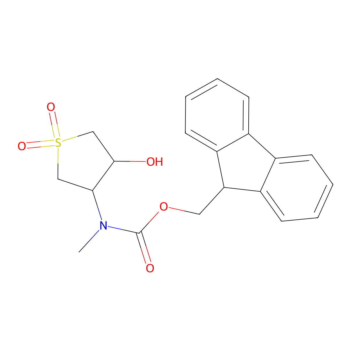 rac-(9H-fluoren-9-yl)methyl N-[(3R,4R)-4-hydroxy-1,1-dioxo-1lambda6-thiolan-3-yl]-N-methylcarbamate molecular structure, CAS 2763954-85-2