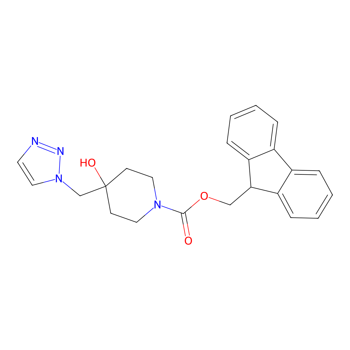 (9H-fluoren-9-yl)methyl 4-hydroxy-4-[(1H-1,2,3-triazol-1-yl)methyl]piperidine-1-carboxylate molecular structure, CAS 2763954-87-4