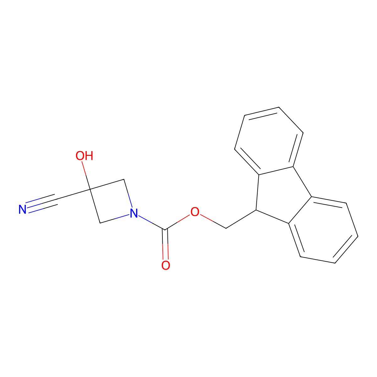(9H-fluoren-9-yl)methyl 3-cyano-3-hydroxyazetidine-1-carboxylate molecular structure, CAS 2763954-91-0