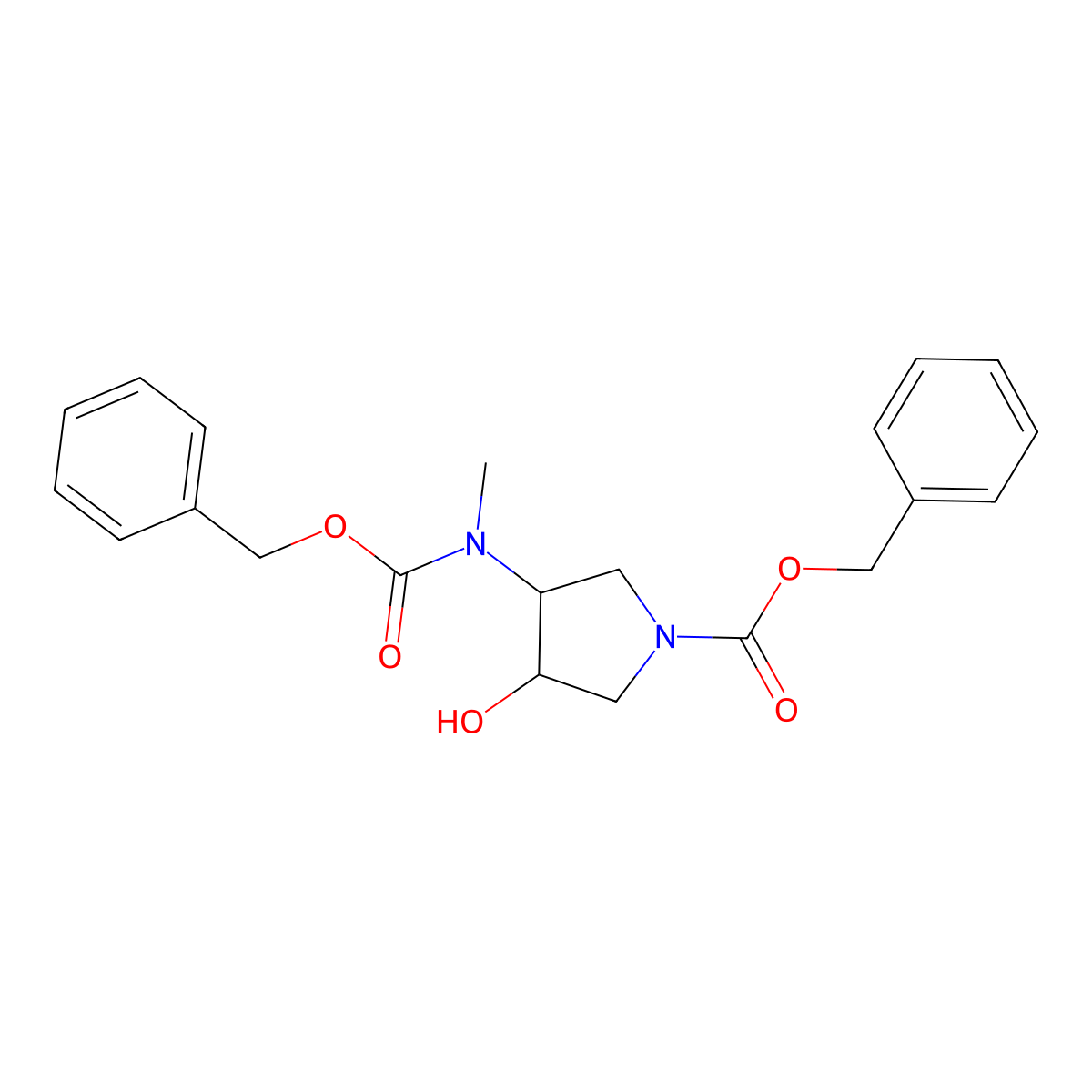 rac-benzyl (3R,4R)-3-{[(benzyloxy)carbonyl](methyl)amino}-4-hydroxypyrrolidine-1-carboxylate molecular structure, CAS 2763955-06-0