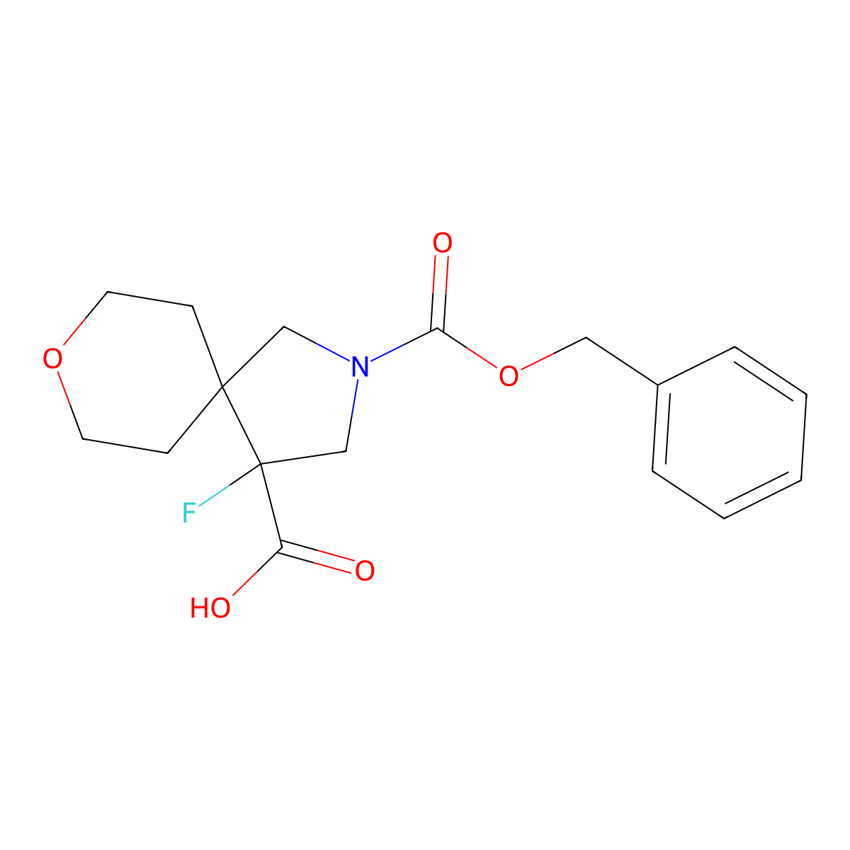 2-[(Benzyloxy)carbonyl]-4-fluoro-8-oxa-2-azaspiro[4.5]decane-4-carboxylic acid molecular structure, CAS 2763955-08-2