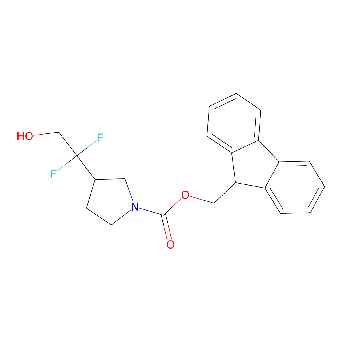 (9H-fluoren-9-yl)methyl 3-(1,1-difluoro-2-hydroxyethyl)pyrrolidine-1-carboxylate molecular structure, CAS 2763955-11-7