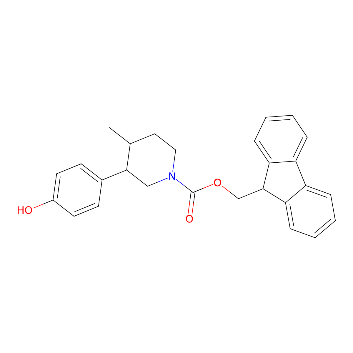 rac-(9H-fluoren-9-yl)methyl (3R,4S)-3-(4-hydroxyphenyl)-4-methylpiperidine-1-carboxylate molecular structure, CAS 2763955-12-8