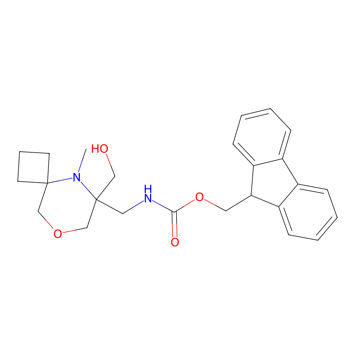 (9H-fluoren-9-yl)methyl N-{[6-(hydroxymethyl)-5-methyl-8-oxa-5-azaspiro[3.5]nonan-6-yl]methyl}carbamate molecular structure, CAS 2763955-22-0
