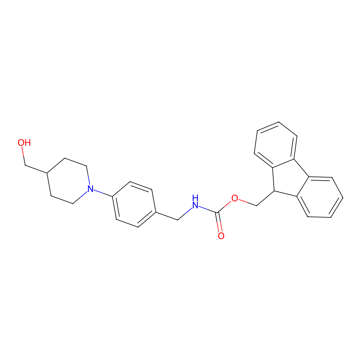 (9H-fluoren-9-yl)methyl N-({4-[4-(hydroxymethyl)piperidin-1-yl]phenyl}methyl)carbamate molecular structure, CAS 2763955-35-5