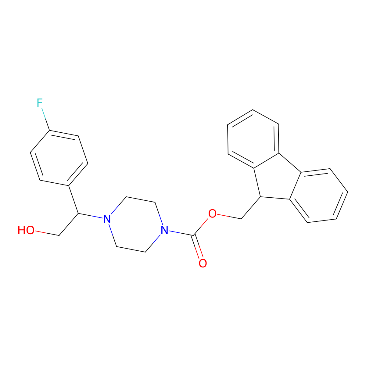 (9H-fluoren-9-yl)methyl 4-[1-(4-fluorophenyl)-2-hydroxyethyl]piperazine-1-carboxylate molecular structure, CAS 2763955-37-7