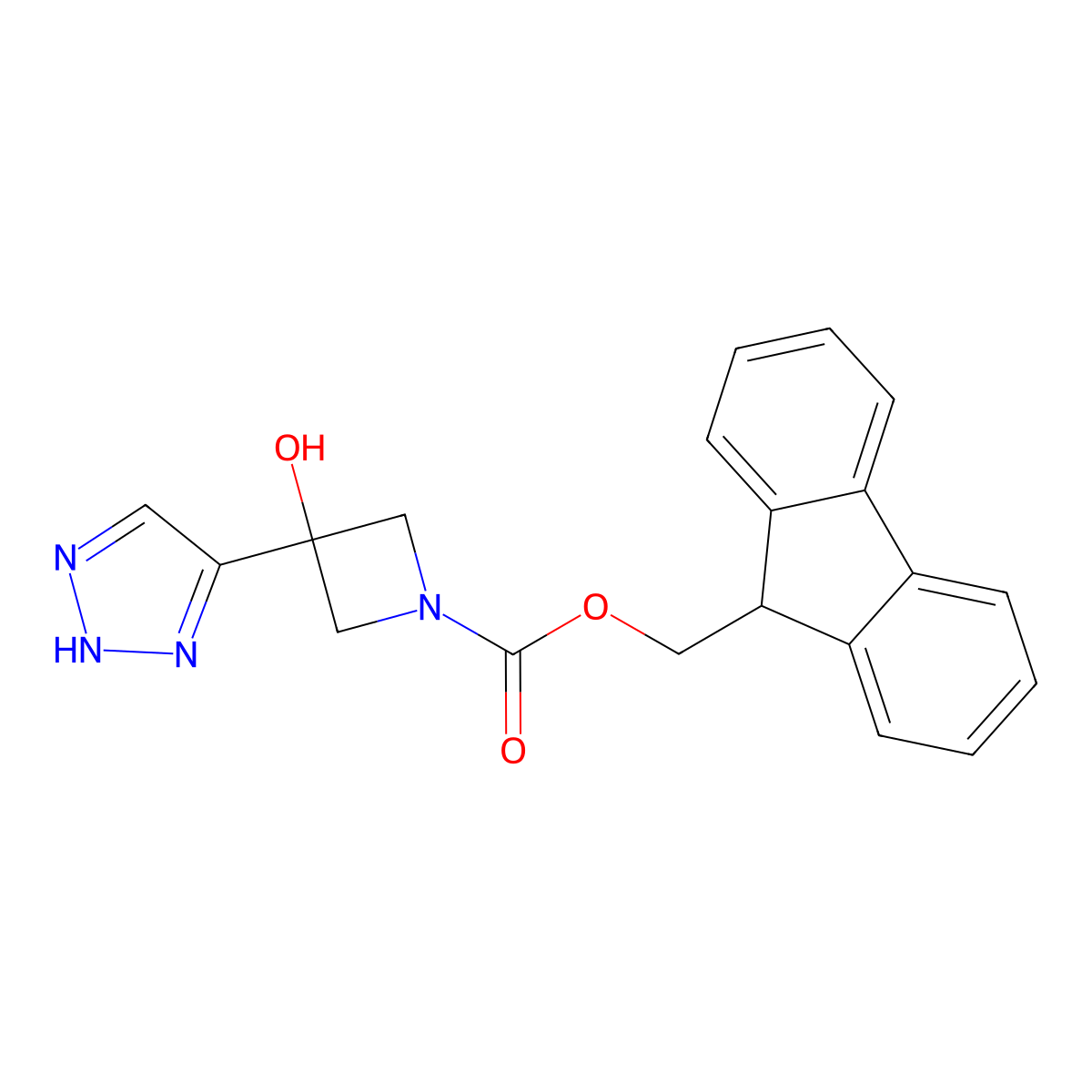 (9H-fluoren-9-yl)methyl 3-hydroxy-3-(1H-1,2,3-triazol-5-yl)azetidine-1-carboxylate molecular structure, CAS 2763955-38-8