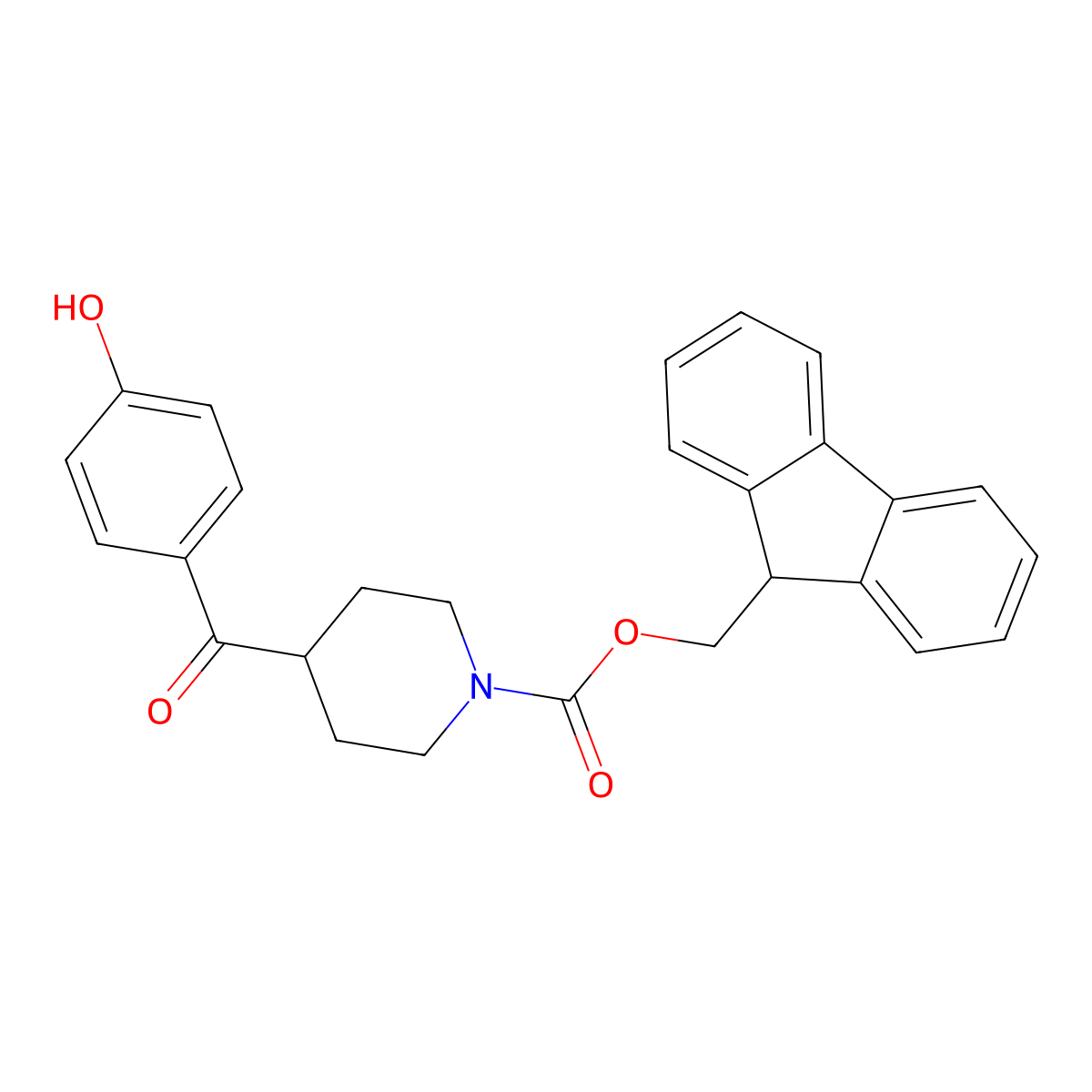 (9H-fluoren-9-yl)methyl 4-(4-hydroxybenzoyl)piperidine-1-carboxylate molecular structure, CAS 2763955-40-2