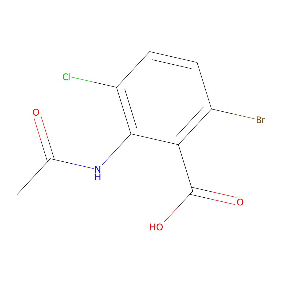 6-Bromo-3-chloro-2-acetamidobenzoic acid molecular structure, CAS 2763955-44-6
