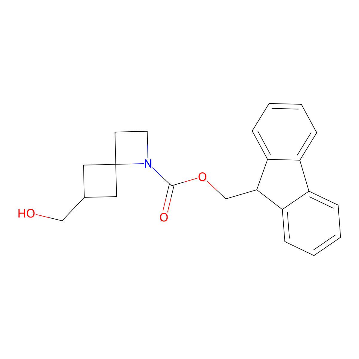 (9H-fluoren-9-yl)methyl 6-(hydroxymethyl)-1-azaspiro[3.3]heptane-1-carboxylate molecular structure, CAS 2763955-46-8