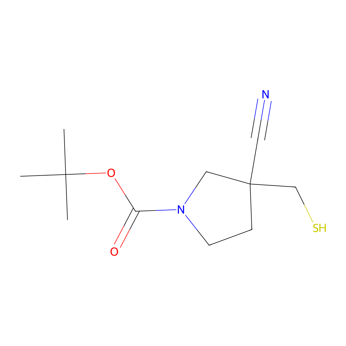 Tert-butyl 3-cyano-3-(sulfanylmethyl)pyrrolidine-1-carboxylate molecular structure, CAS 2763955-47-9