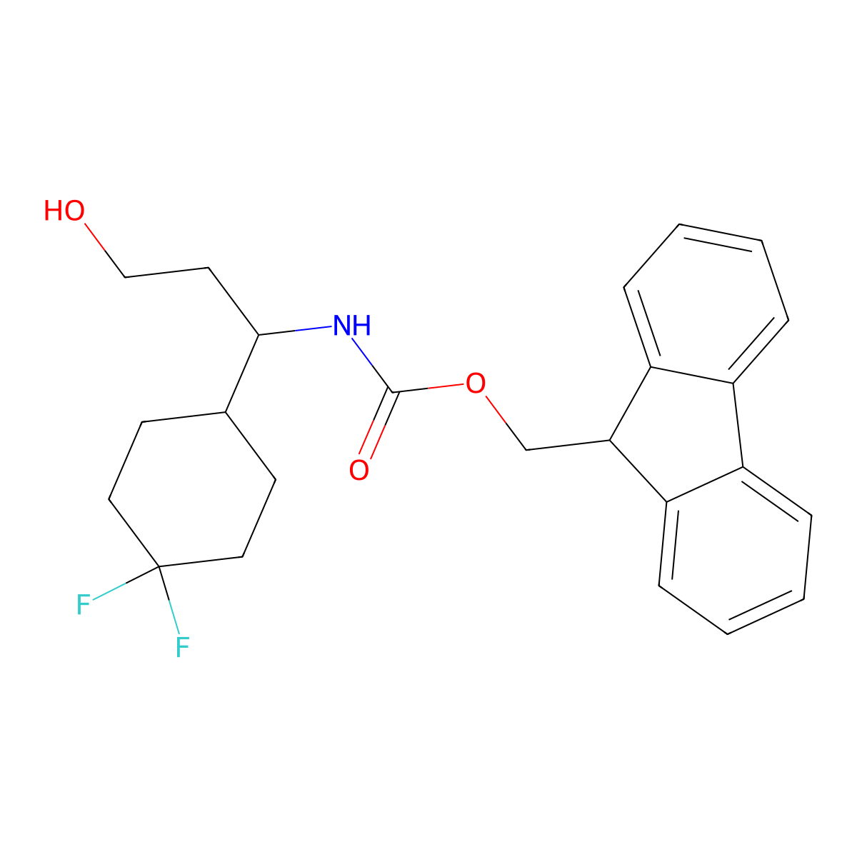 (9H-fluoren-9-yl)methyl N-[1-(4,4-difluorocyclohexyl)-3-hydroxypropyl]carbamate molecular structure, CAS 2763955-50-4