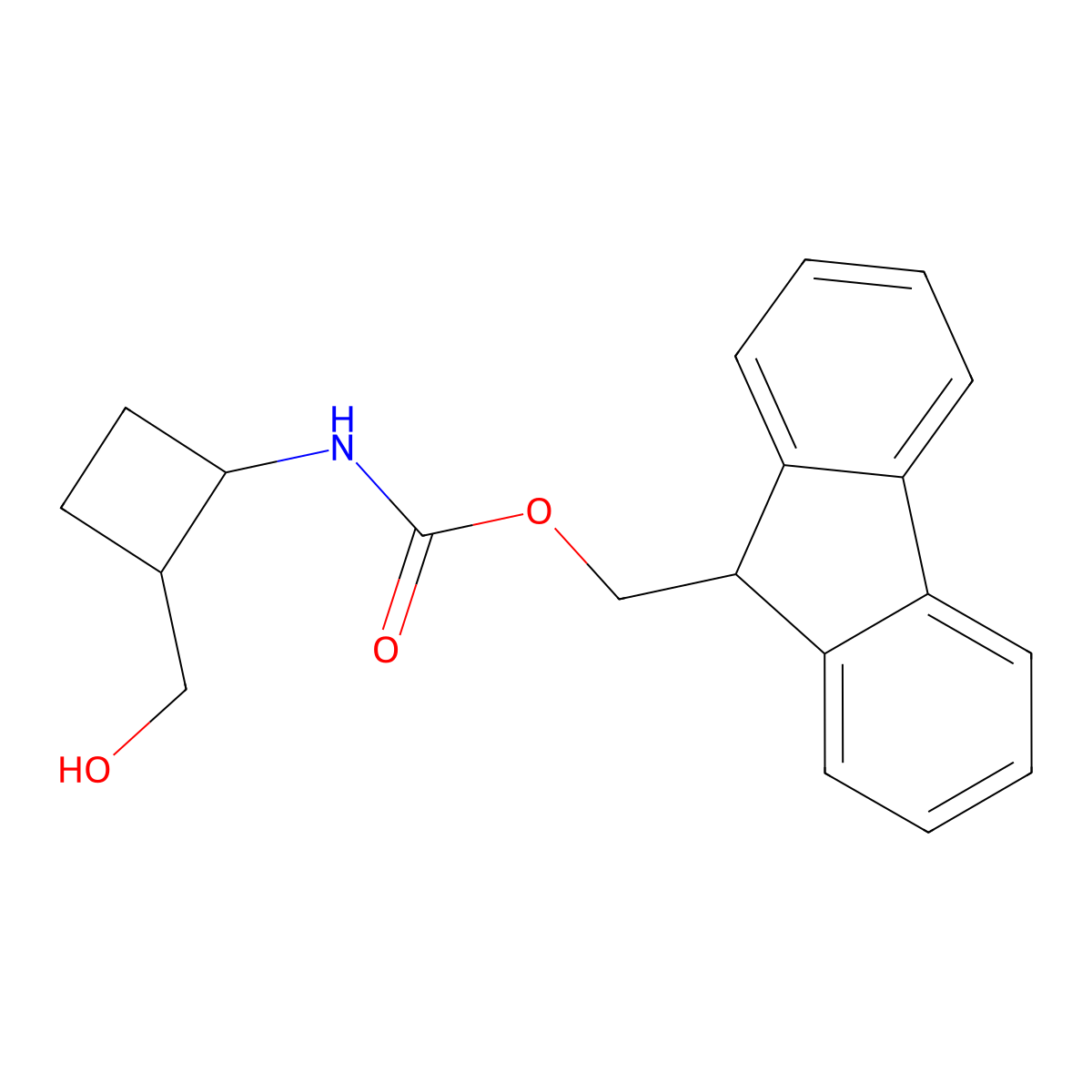 rac-(9H-fluoren-9-yl)methyl N-[(1R,2S)-2-(hydroxymethyl)cyclobutyl]carbamate molecular structure, CAS 2763955-69-5