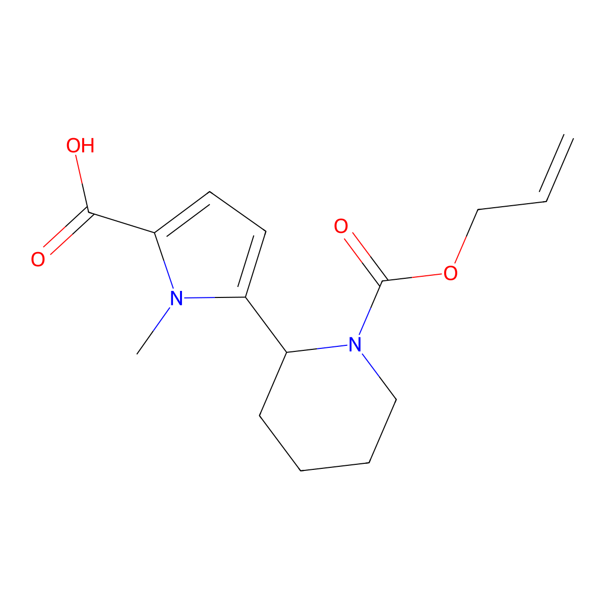 1-methyl-5-{1-[(prop-2-en-1-yloxy)carbonyl]piperidin-2-yl}-1H-pyrrole-2-carboxylic acid molecular structure, CAS 2763955-74-2