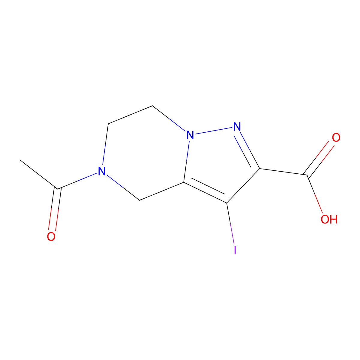 5-acetyl-3-iodo-4H,5H,6H,7H-pyrazolo[1,5-a]pyrazine-2-carboxylic acid molecular structure, CAS 2763956-02-9