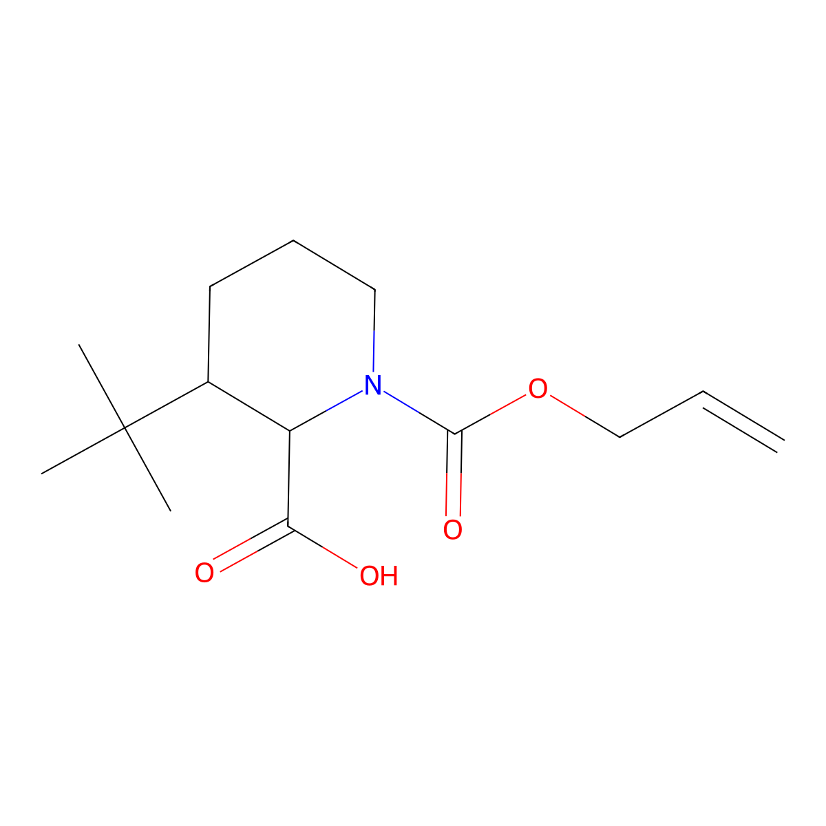 rac-(2R,3R)-3-tert-butyl-1-[(prop-2-en-1-yloxy)carbonyl]piperidine-2-carboxylic acid molecular structure, CAS 2763956-23-4