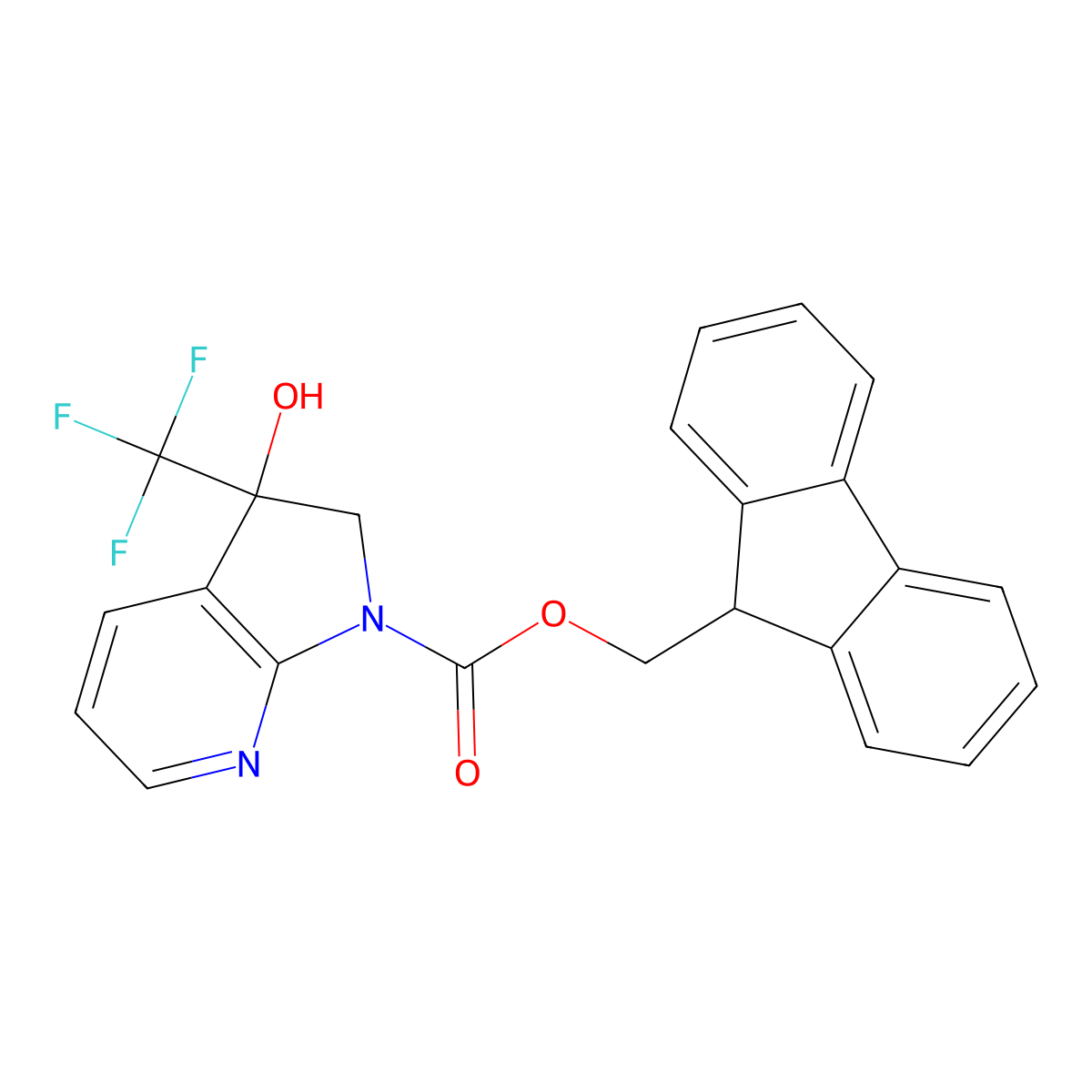 (9H-fluoren-9-yl)methyl 3-hydroxy-3-(trifluoromethyl)-1H,2H,3H-pyrrolo[2,3-b]pyridine-1-carboxylate molecular structure, CAS 2763956-46-1