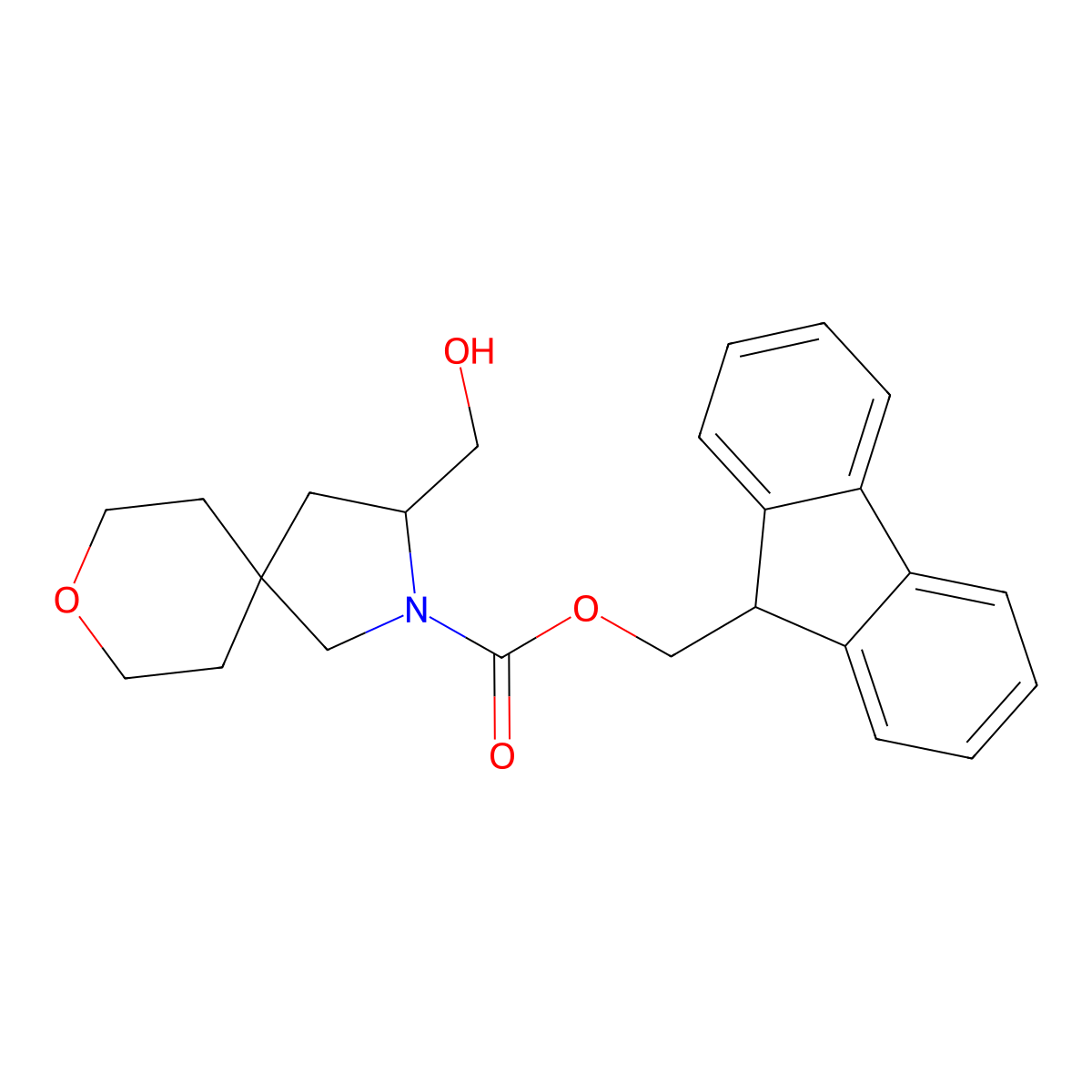 (9H-fluoren-9-yl)methyl 3-(hydroxymethyl)-8-oxa-2-azaspiro[4.5]decane-2-carboxylate molecular structure, CAS 2763956-47-2