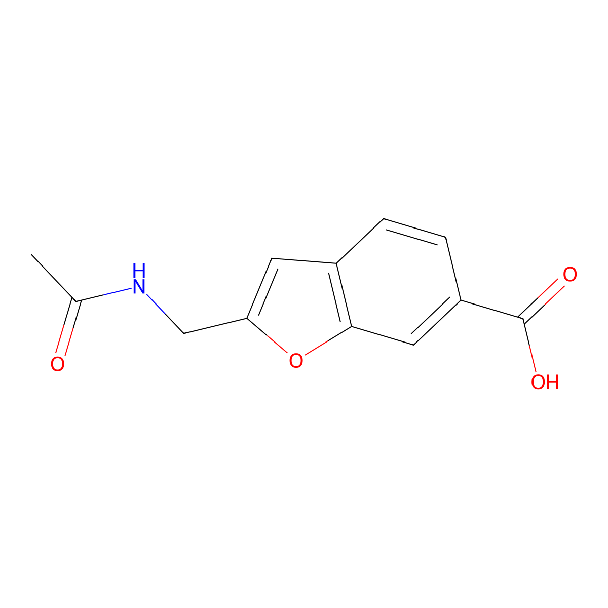 2-(Acetamidomethyl)-1-benzofuran-6-carboxylic acid molecular structure, CAS 2763956-52-9