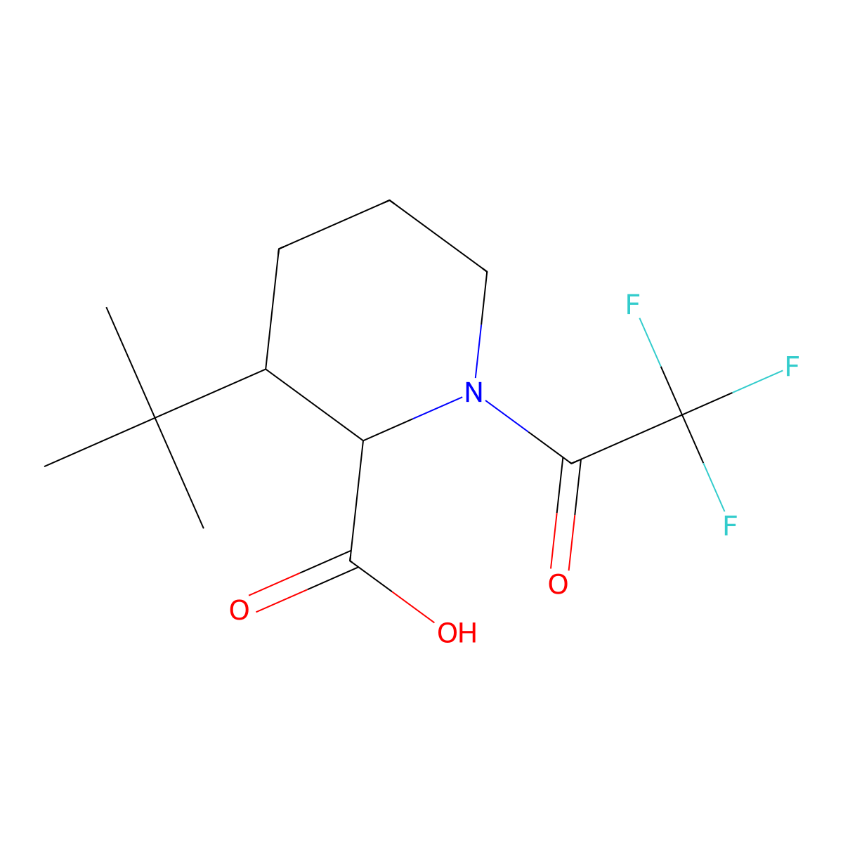 rac-(2R,3R)-3-tert-butyl-1-(2,2,2-trifluoroacetyl)piperidine-2-carboxylic acid molecular structure, CAS 2763964-84-5