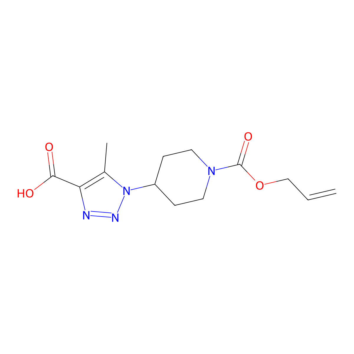 5-methyl-1-{1-[(prop-2-en-1-yloxy)carbonyl]piperidin-4-yl}-1H-1,2,3-triazole-4-carboxylic acid molecular structure, CAS 2763964-95-8