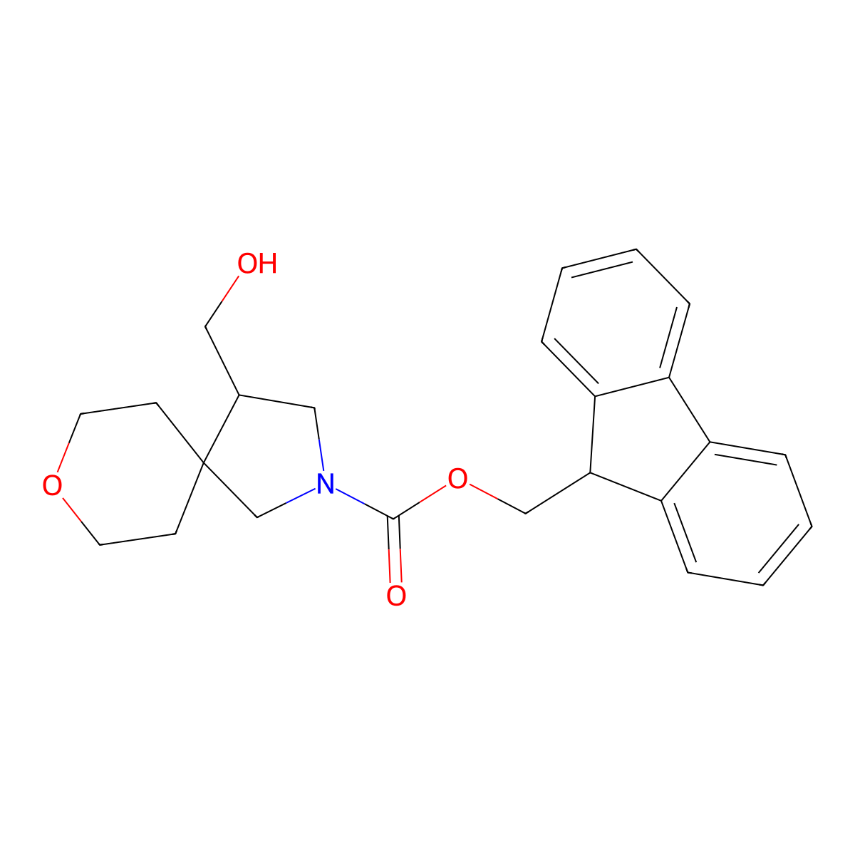 (9H-fluoren-9-yl)methyl 4-(hydroxymethyl)-8-oxa-2-azaspiro[4.5]decane-2-carboxylate molecular structure, CAS 2763965-02-0
