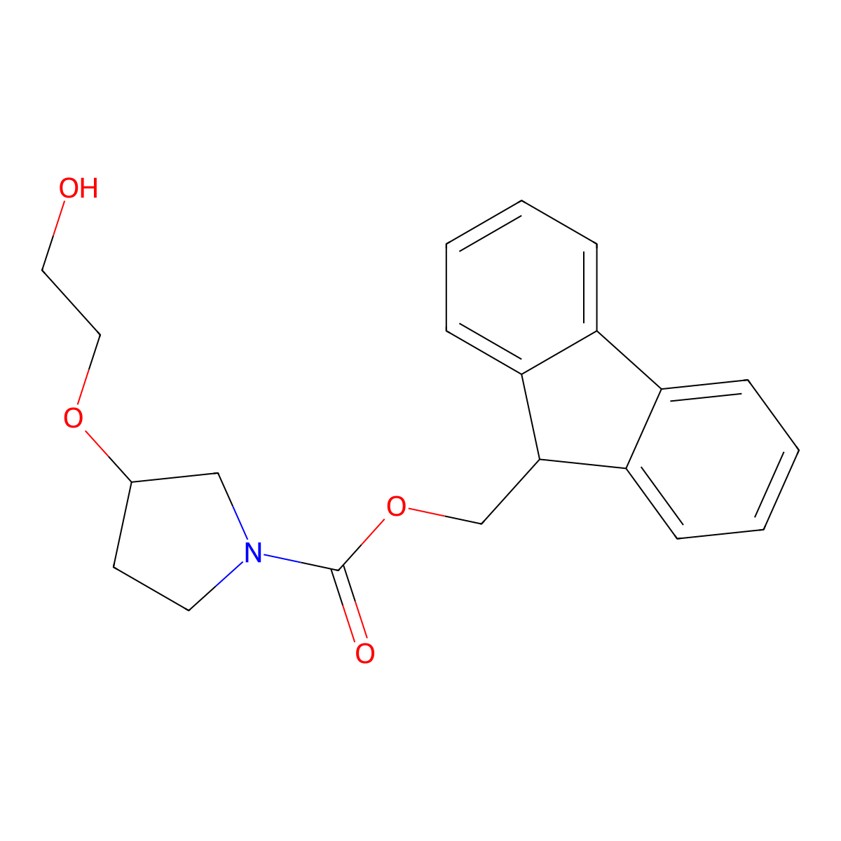 (9H-fluoren-9-yl)methyl 3-(2-hydroxyethoxy)pyrrolidine-1-carboxylate molecular structure, CAS 2763965-04-2