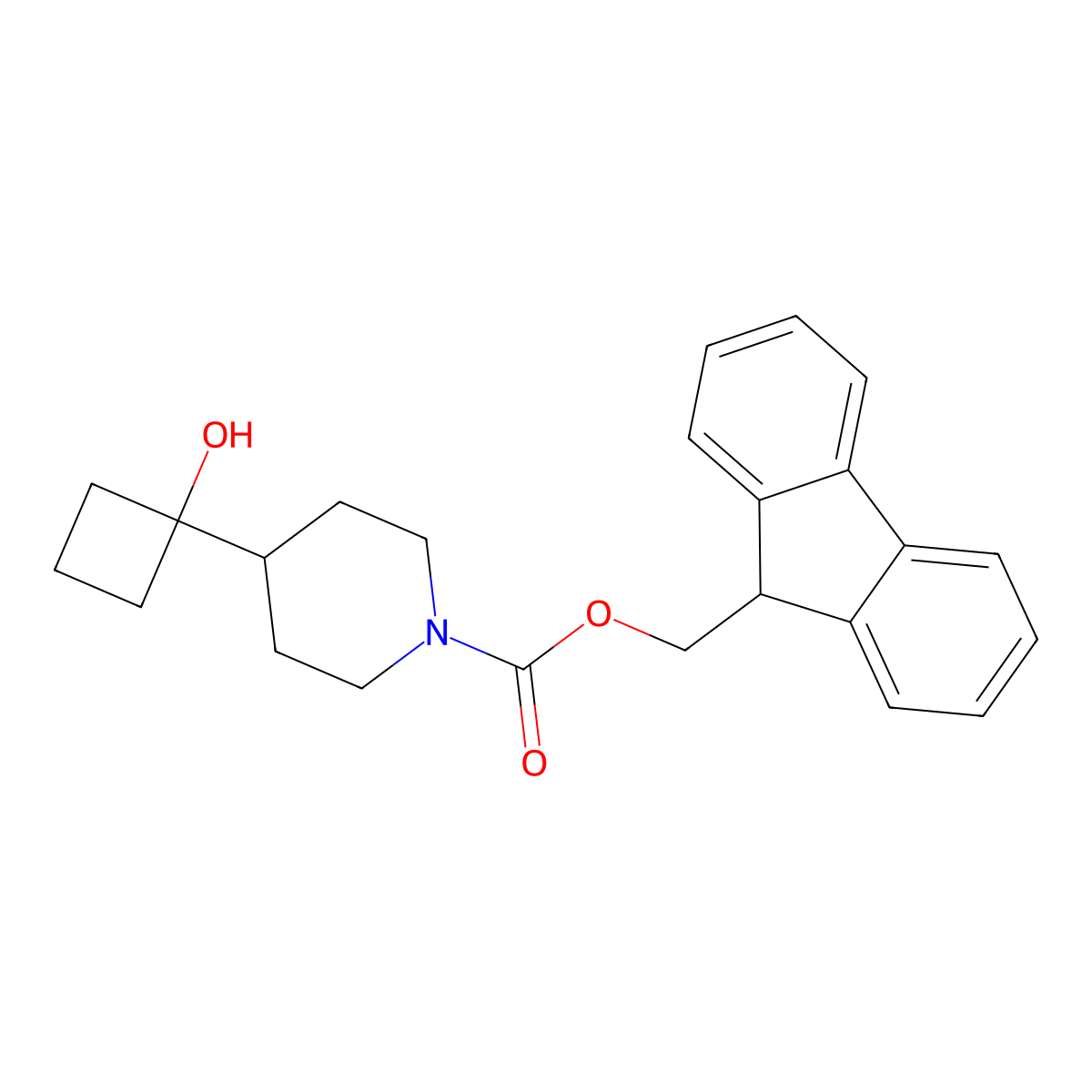 (9H-fluoren-9-yl)methyl 4-(1-hydroxycyclobutyl)piperidine-1-carboxylate molecular structure, CAS 2763965-08-6