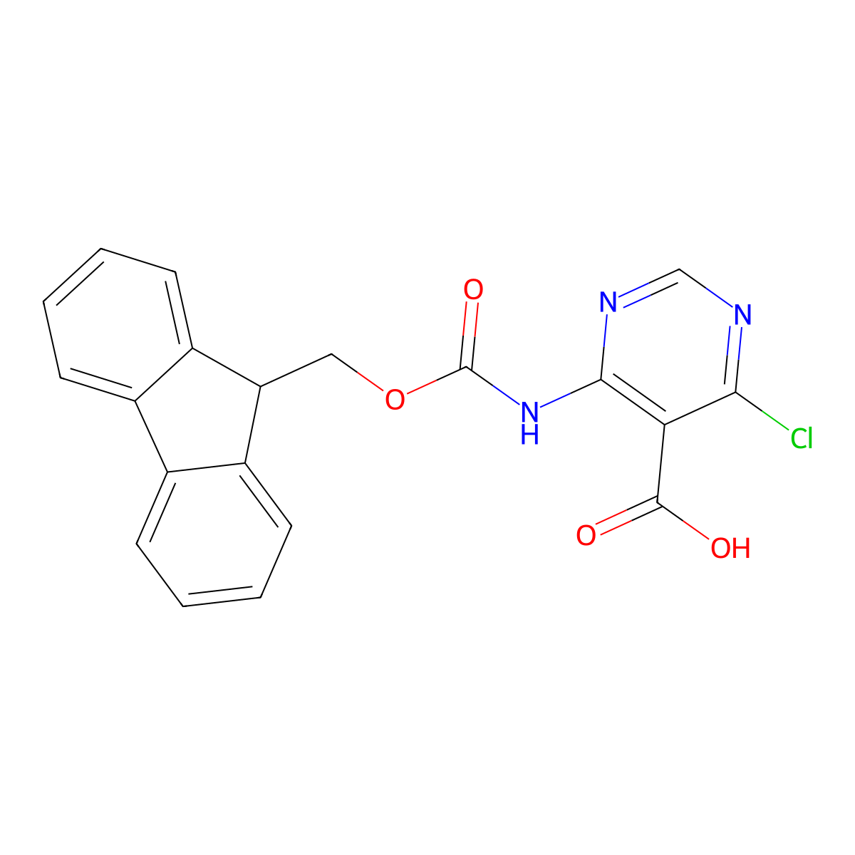 4-chloro-6-({[(9H-fluoren-9-yl)methoxy]carbonyl}amino)pyrimidine-5-carboxylic acid molecular structure, CAS 2763965-09-7