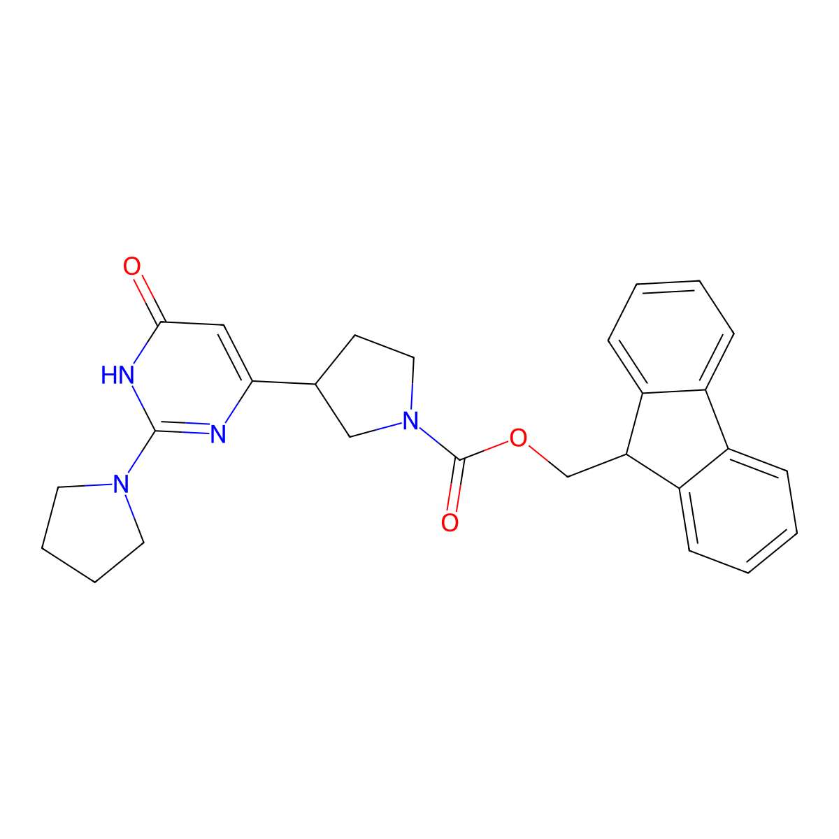 (9H-fluoren-9-yl)methyl 3-[6-hydroxy-2-(pyrrolidin-1-yl)pyrimidin-4-yl]pyrrolidine-1-carboxylate molecular structure, CAS 2763965-10-0