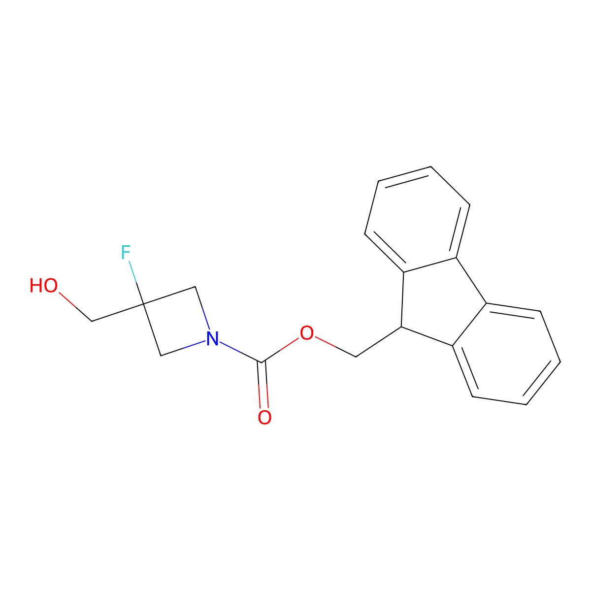 (9H-fluoren-9-yl)methyl 3-fluoro-3-(hydroxymethyl)azetidine-1-carboxylate molecular structure, CAS 2763965-18-8
