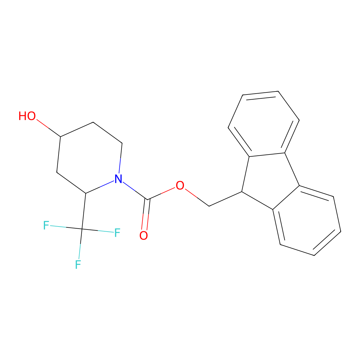 (9H-fluoren-9-yl)methyl 4-hydroxy-2-(trifluoromethyl)piperidine-1-carboxylate molecular structure, CAS 2763965-19-9
