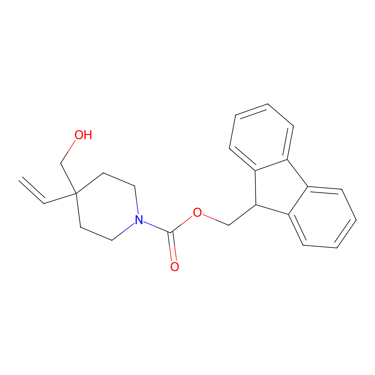 (9H-fluoren-9-yl)methyl 4-ethenyl-4-(hydroxymethyl)piperidine-1-carboxylate molecular structure, CAS 2763965-21-3